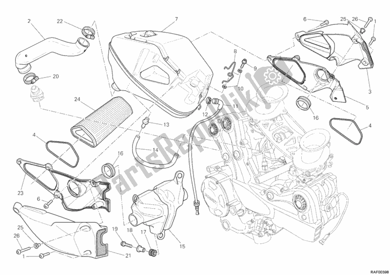 All parts for the Intake of the Ducati Streetfighter S 1100 2012